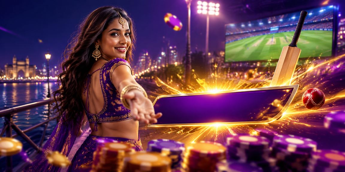 Neon lights illuminating a cricket stadium reflecting online betting activity