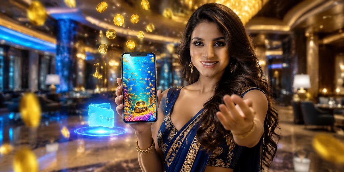 Colorful fishing game themed promotion with Indian model